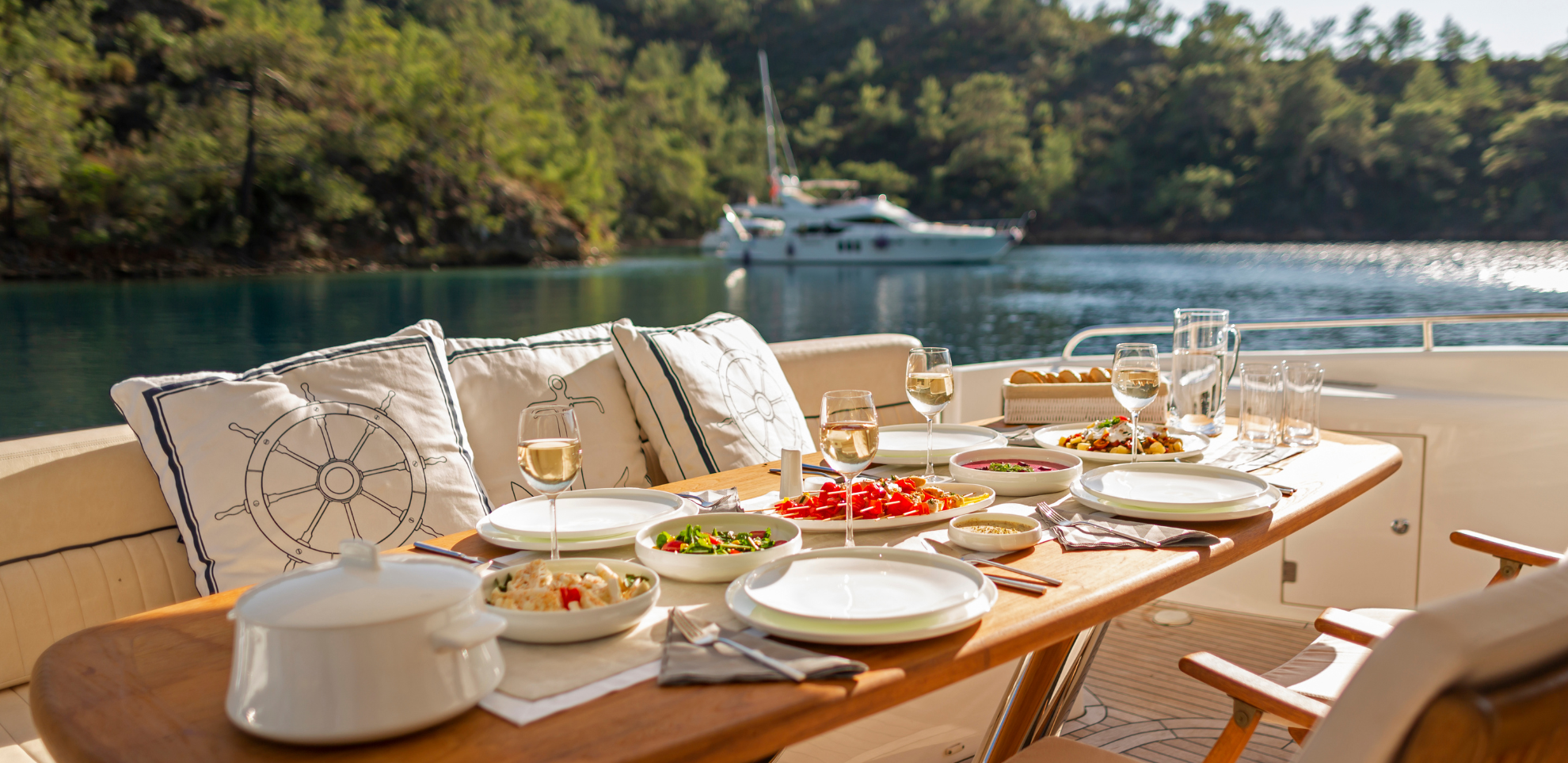 yacht-dining-day Family Sailing Holidays in the Mediterranean