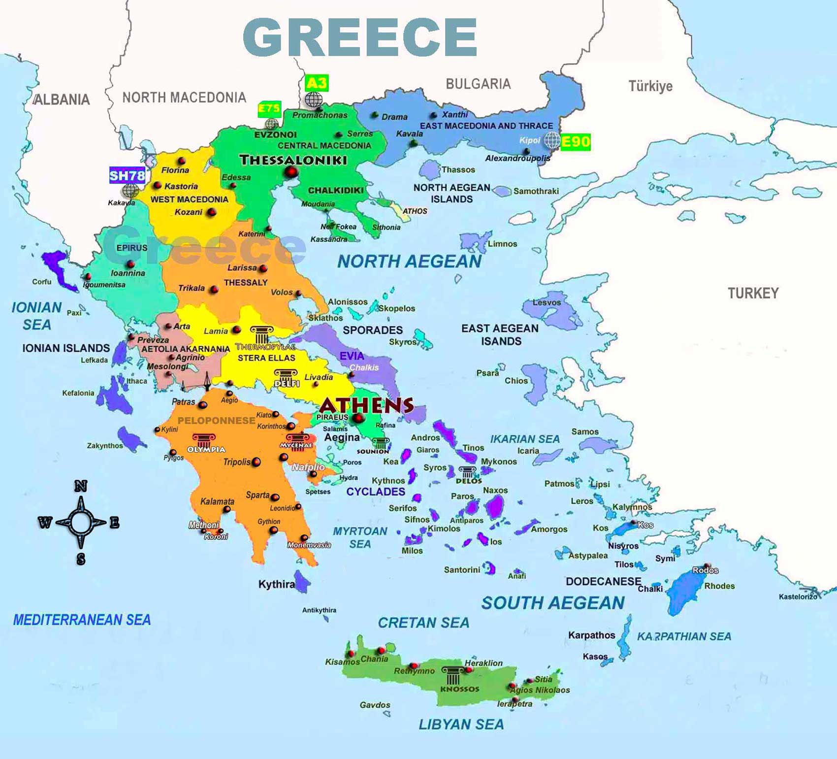The Greek Islands greek-islands-map Family Sailing Holidays in Greece - ionian - cyclades